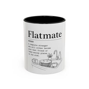 Flatmate Definition Mug Accent Coffee Mug | Funny Roommate Dishwashing Illustration