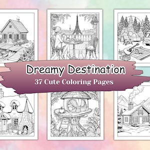 Travel places Coloring Printables, Cozy Travel Scenes Coloring ,Kids Coloring ,Adult coloring pages, Relaxing book, Instant Download