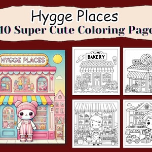 10 Hygge Places coloring bold and easy coloring page, Adult Coloring Book, Kids Coloring pages, Cozy Moments Coloring Pages,Instant Download