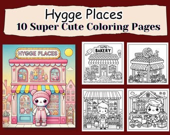 Hygge Places Coloring Pages, Bold Easy Designs (Digital Download)