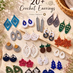 Crochet Earring Patterns Bundle PDF, 20 Plus Handmade Jewelry Designs, Boho Earrings Tutorial, Instant Download DIY Accessories