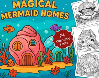 Mermaid Homes Coloring Book | 24 Under the Sea Coloring Pages (Printable PDF)