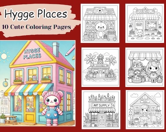 Hygge Places Coloring Book, Cozy Little Corners, 10 Easy Designs (Digital Download)