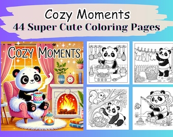 Panda Coloring Book, Cozy Hygge Designs, 44 Pages (Digital Download)
