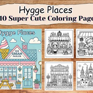 10 Hygge Places coloring bold and easy coloring page, Adult Coloring Book, Kids Coloring pages, Cozy Moments Coloring Pages,Instant Download