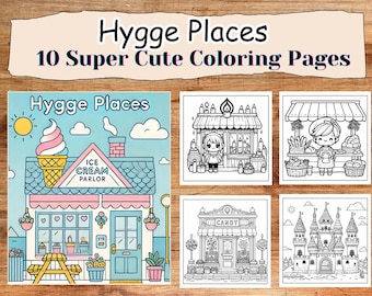 Hygge Places Coloring Book, Cozy Scenes, Easy Designs (Digital Download)