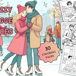 Fuzzy Hygge Vibes Coloring Book for Adults Teens – Cozy Couple Moments – Relaxing Self-Care & Mindfulness Gift, instant download