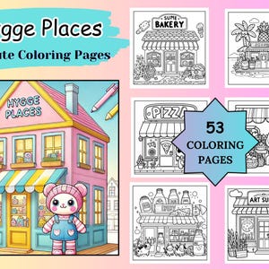 53 Hygge Places bold and easy coloring page for Relaxation, Adult Coloring Book, Kids Coloring pages, Coloring Books, Instant Download