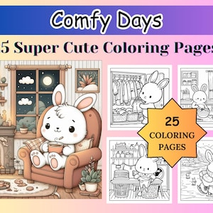 25 cozy moments coloring book, cozy days coloring pages, bold and easy ,instant download pdf, digital download, kids adults coloring pages