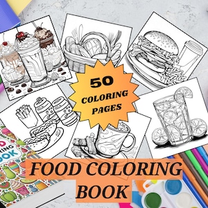 Food Coloring Book, Bold and Easy ,Fruits Coloring Page, Delicious Food printable, Adult and kids Coloring book, Instant download