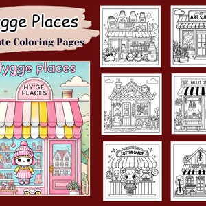 10 Hygge Places coloring bold and easy coloring page for Relaxation, Adult Coloring Book, Kids Coloring pages, Cozy Moments Coloring Pages