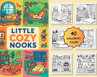 Libro para colorear de escenas hogareñas acogedoras, 40 páginas relajantes (descarga digital)