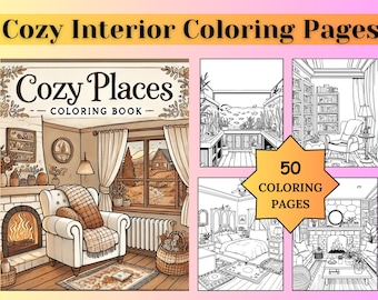 50 Cozy Interior Coloring Printables, Home Interior Coloring Pages, House Rooms Coloring ,Kids Coloring ,Adult coloring pages, Relaxing book