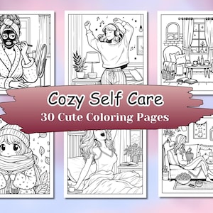 Bold and Easy Coloring Pages, Cozy Self-Care Coloring Book for Adults & Teens, Relaxing Pages for Stress Relief, Printable, Digital Download