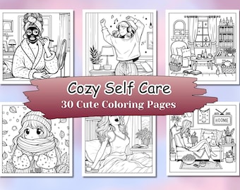 Cozy Self-Care Coloring Book, Relaxing Stress Relief (Digital Download)
