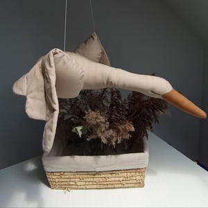 Hanging Flying Swan, Beige Stuffed Bird Pillow, Baby Animal Mobile, Nursery Plush Decoration, Baby Gift, Swan Toy, Nursery Decor Swan