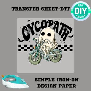 cyclopath ghost on bike dtf transfer - halloween biker skeleton design - spooky motorcycle iron on