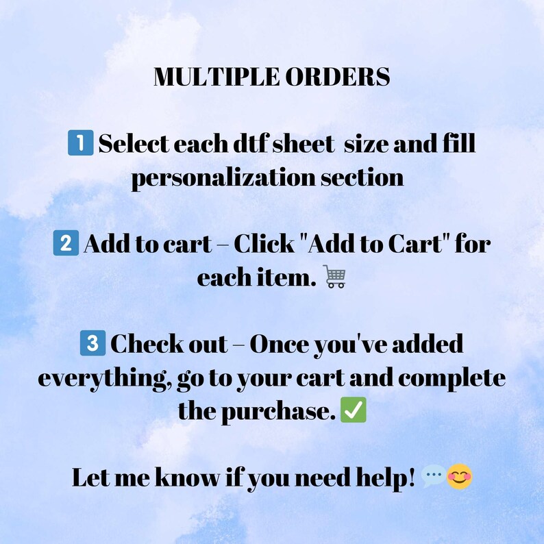 The image is a step-by-step guide for making multiple orders, with instructions on how to select, add to cart, and complete the purchase.