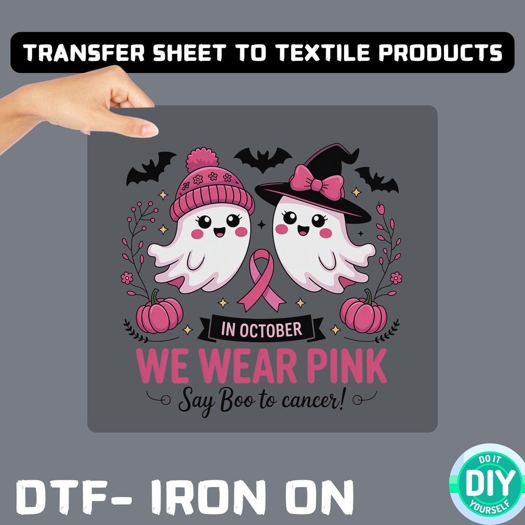 Whimsical Pink Ribbon Ghosts Design Ready to Press for October Cancer ...