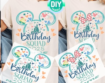 Disney Birthday Squad DTF Transfer, 2025 Ready To Press Shirt, Personalized Name Castle Design, Magical Birthday Girl or Boy DIY Iron On
