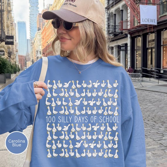 100 Days of School Silly Goose Teacher Sweatshirt, 100 Days Sweater, 100th Day Shirt, 100 Days of School First Grade, Preschool Kindergarten