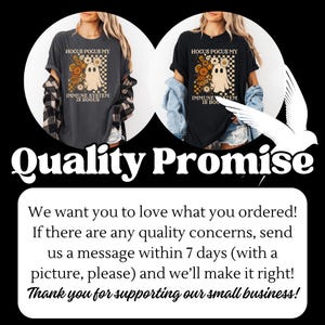 May include: Two t-shirts with the text "Hocus Pocus My Immune System Is Bogus" and a ghost graphic. The design includes flowers and a checkered background. The image also includes a "Quality Promise" message.