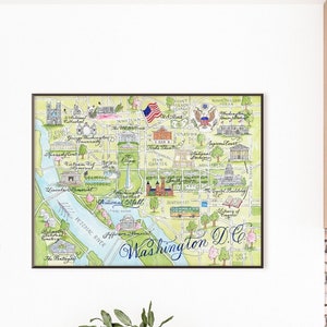 Carte de Washington D.C., aquarelle peinte à la main, impression de luxe en 5 x 7, 8 x 10, 11 x 14, 16 x 20 ou 18 x 24 pour l'encadrement