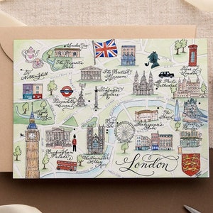 London watercolor map, illustrated map of London, U.K. by calligrapher and illustrator Robyn Love Steele