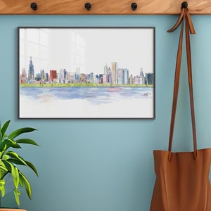 Chicago Skyline, Hand-painted Watercolor, Luxury Print in 5 x 7, 8 x 10, 11 x 14, 16 x 20, or 18 x 24 for framing