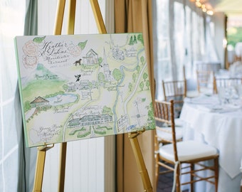 Wedding Map, Large Size for framing and wedding display - Custom and hand-painted up to 16x20"