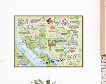 Washington D.C. Map, Hand-painted Watercolor, Luxury Print in 5 x 7, 8 x 10, 11 x 14, 16 x 20, or 18 x 24 for framing