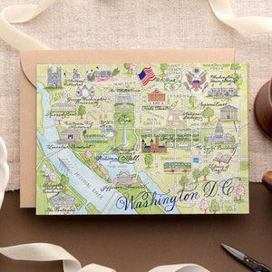 Carte de carte aquarelle de Washington D.C. -- Une carte, lot de 4 et coffret de luxe de 10 image 3