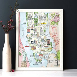 New York City Map, Hand-painted Watercolor, Luxury Print in 5 x 7, 8 x 10, 11 x 14, 16 x 20, or 18 x 24 for framing