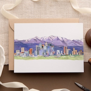 Tarjeta con el horizonte de Los Ángeles: tarjeta individual, juego de 4, caja de lujo con 10