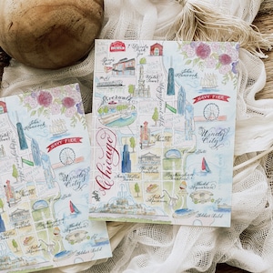 Acquerello Chicago Map Card -- Biglietto singolo, set da 4 e set di lusso da 10