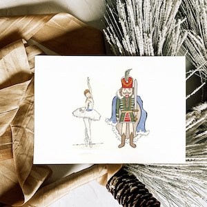 Cartões de Natal em aquarela do balé quebra-nozes em papel cartão de algodão luxuoso Cartão individual ou pacotes a granel