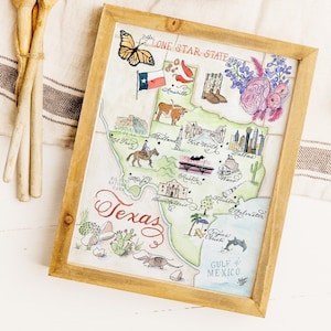 Carte du Texas, aquarelle peinte à la main, impression de luxe en 5 x 7, 8 x 10, 11 x 14, 16 x 20 ou 18 x 24 pour l'encadrement image 2