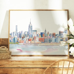 New York City Skyline, handgemalter Luxus Kunstdruck in 13 x 19, 11 x 14, 16 x 20 oder 18 x 24 als Rahmen für Manhattan NYC