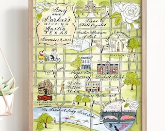 Austin, Texas custom wedding map by Robyn Love