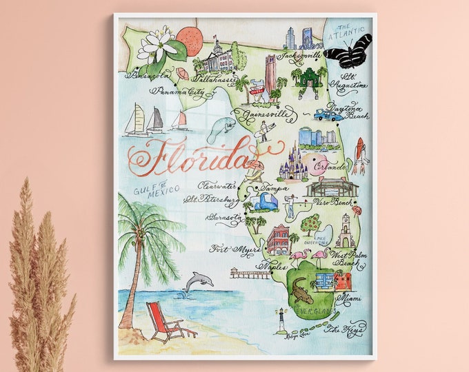 Florida Typography Map Art Unframed Print Customizable State Poster ...