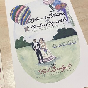 Op maat geschilderde bruiloft portret uitnodiging met optionele bruiloft kaart-aquarel en hand kalligrafie ontwerp door Robyn Love
