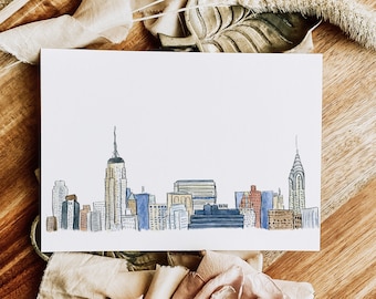 Carte vintage aquarelle New York City Skyline