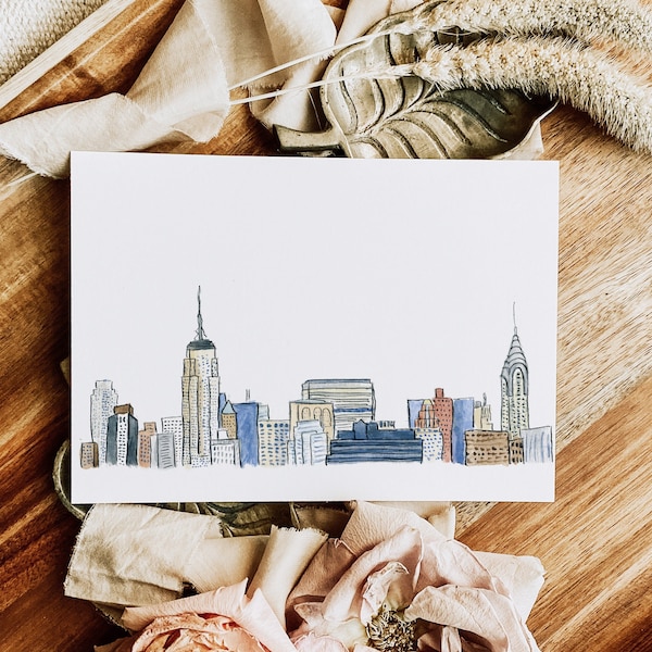 Watercolor Vintage New York City Skyline Card