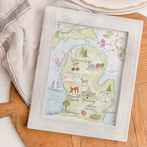 Carte du Michigan à l'aquarelle peinte à la main, impression sur coton de luxe en 5 x 7, 8 x 10, 11 x 14, 16 x 20 ou 18 x 24 pour l'encadrement