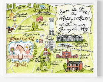 Lexington, Kentucky Watercolor Wedding Map DIY, print at home or order prints