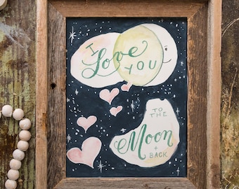Children's room wall art print for framing, Love You to the Moon