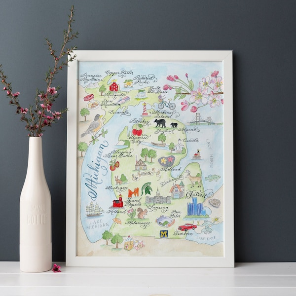 Michigan Map Art - Etsy