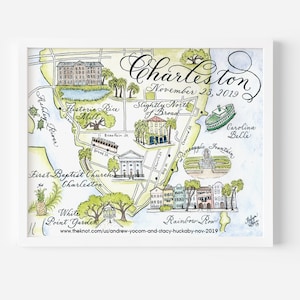 Watercolor Wedding Map, Charleston, by Robyn Love