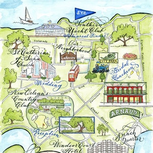 Handgeschilderde aquarel trouwkaart New Orleans, Louisiana, op maat gemaakt door Robyn Love