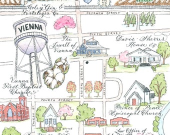 Custom wedding map by Robyn Love, Partial watercolor style